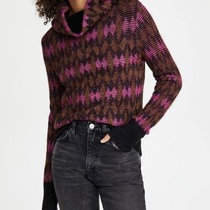 NWT $395 SOLD OUT Veronica Beard Davis Zig Zag Sweater, Pink / Black Pattern